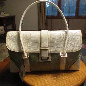 NWT Liz Claiborne Faux Lizard and Straw Handbag White